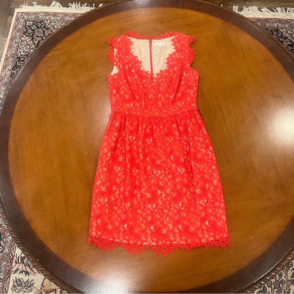 Shoshanna Sierra Lace Mini Party Dress Red 2 Sleeveless Nude Lining V-Neck - Picture 3 of 16